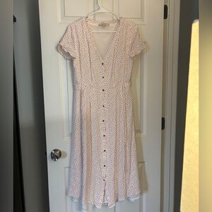 LOFT Women's Pink Polka Dots Button-Front Midi Dress